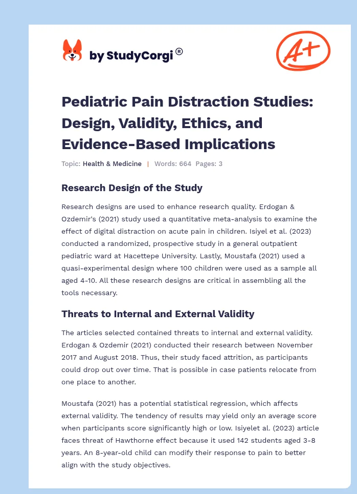 Pediatric Pain Distraction Studies: Design, Validity, Ethics, and Evidence-Based Implications. Page 1
