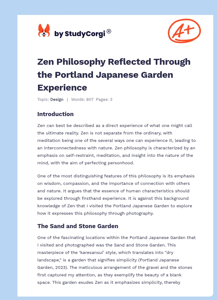 Zen Philosophy Reflected Through the Portland Japanese Garden Experience. Page 1