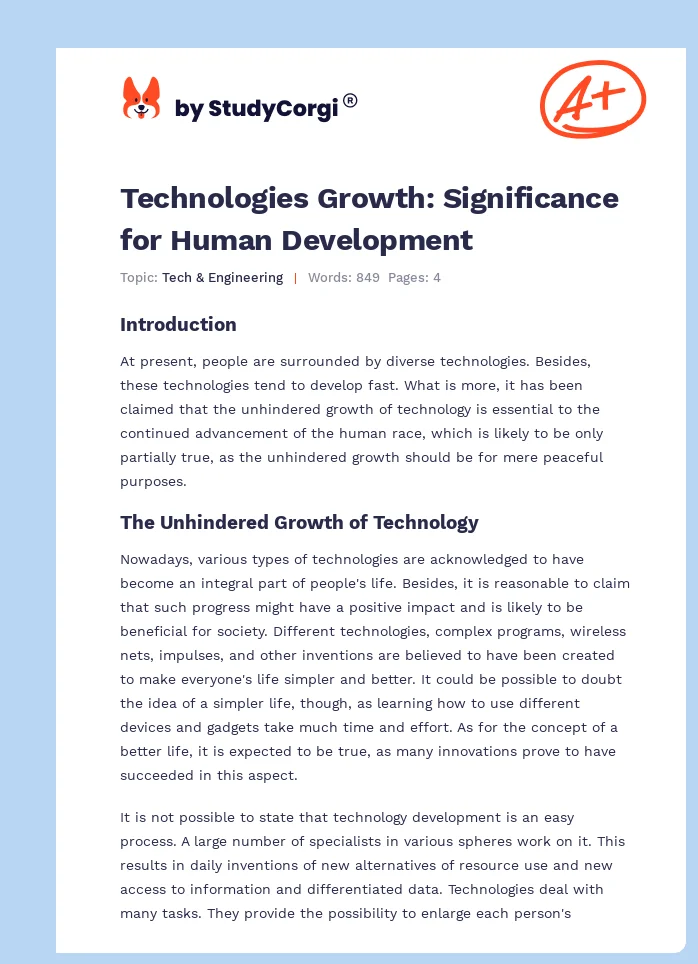 Technologies Growth: Significance for Human Development. Page 1