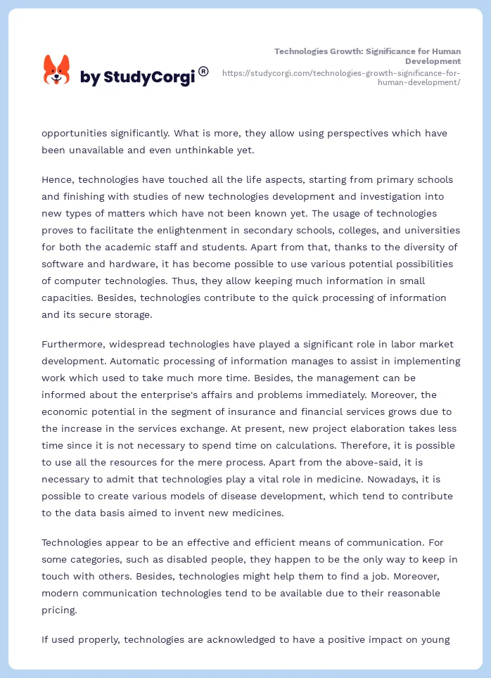 Technologies Growth: Significance for Human Development. Page 2