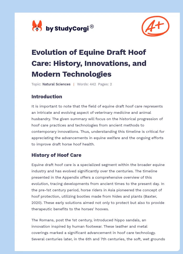 Evolution of Equine Draft Hoof Care: History, Innovations, and Modern Technologies. Page 1