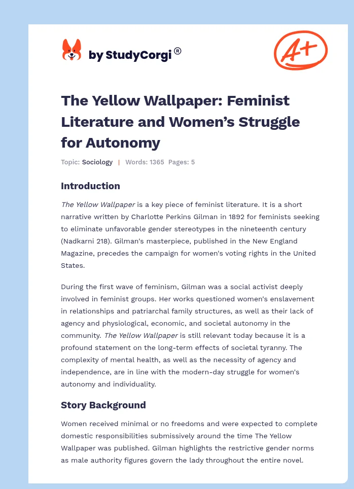 The Yellow Wallpaper: Feminist Literature and Women’s Struggle for Autonomy. Page 1