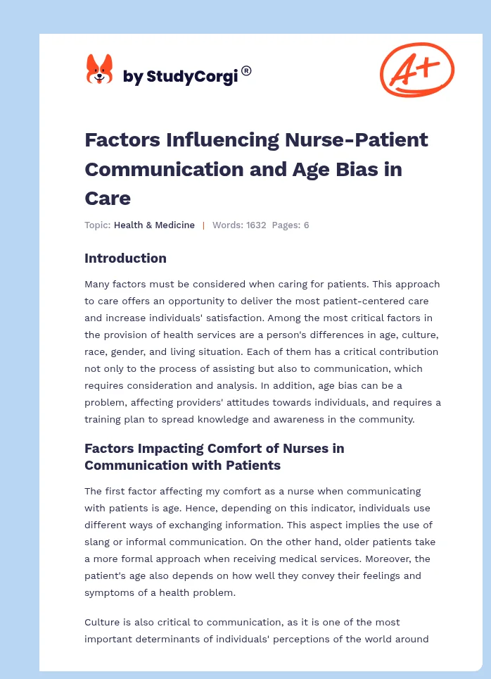 Factors Influencing Nurse-Patient Communication and Age Bias in Care. Page 1