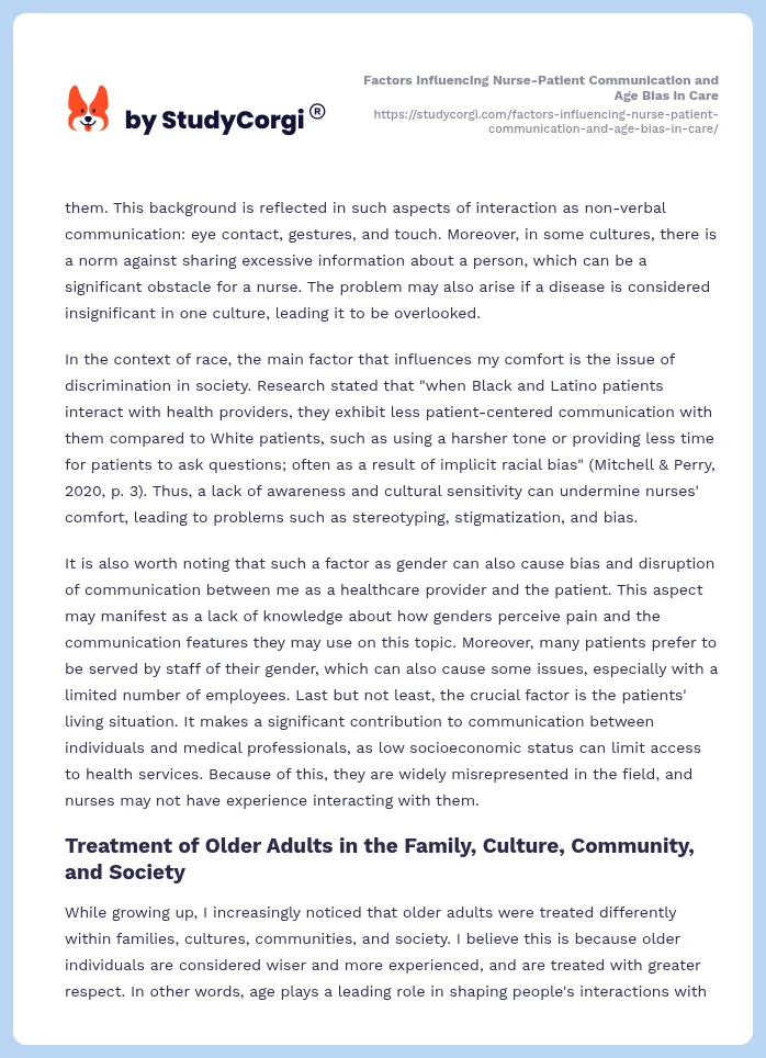 Factors Influencing Nurse-Patient Communication and Age Bias in Care. Page 2