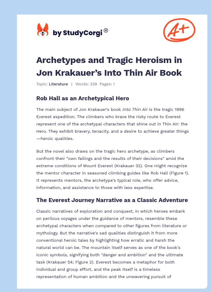 Archetypes and Tragic Heroism in Jon Krakauer’s Into Thin Air Book. Page 1