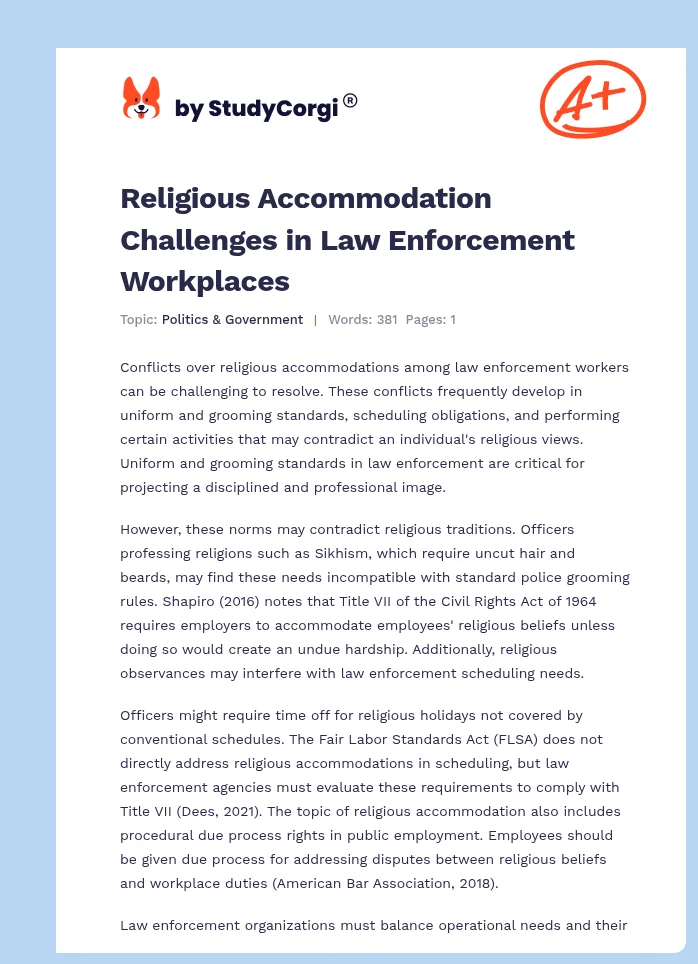 Religious Accommodation Challenges in Law Enforcement Workplaces. Page 1