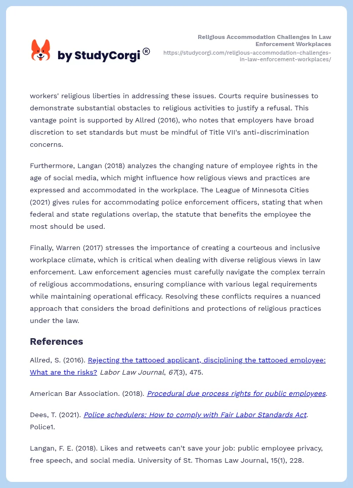 Religious Accommodation Challenges in Law Enforcement Workplaces. Page 2