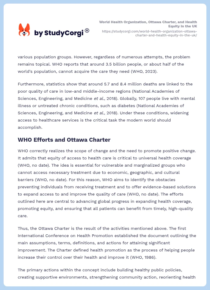 World Health Organization, Ottawa Charter, and Health Equity in the UK. Page 2
