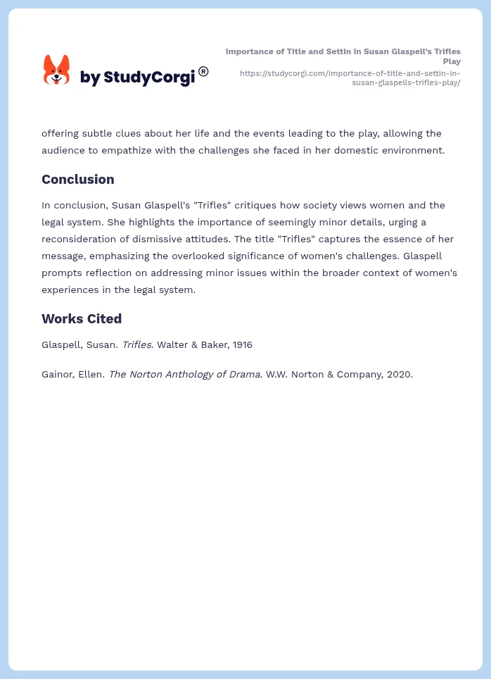 Importance of Title and Settin in Susan Glaspell’s Trifles Play. Page 2