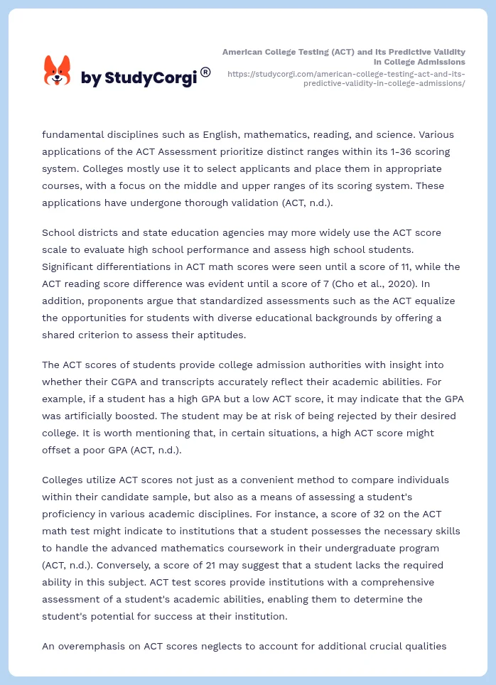 American College Testing (ACT) and Its Predictive Validity in College Admissions. Page 2