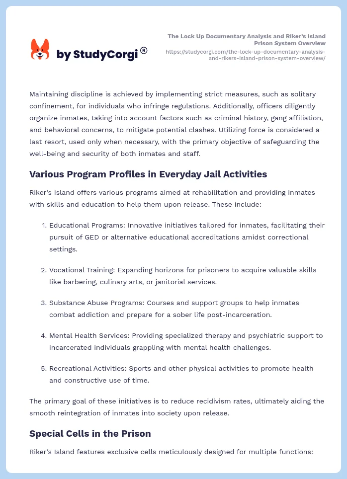 The Lock Up Documentary Analysis and Riker’s Island Prison System Overview. Page 2
