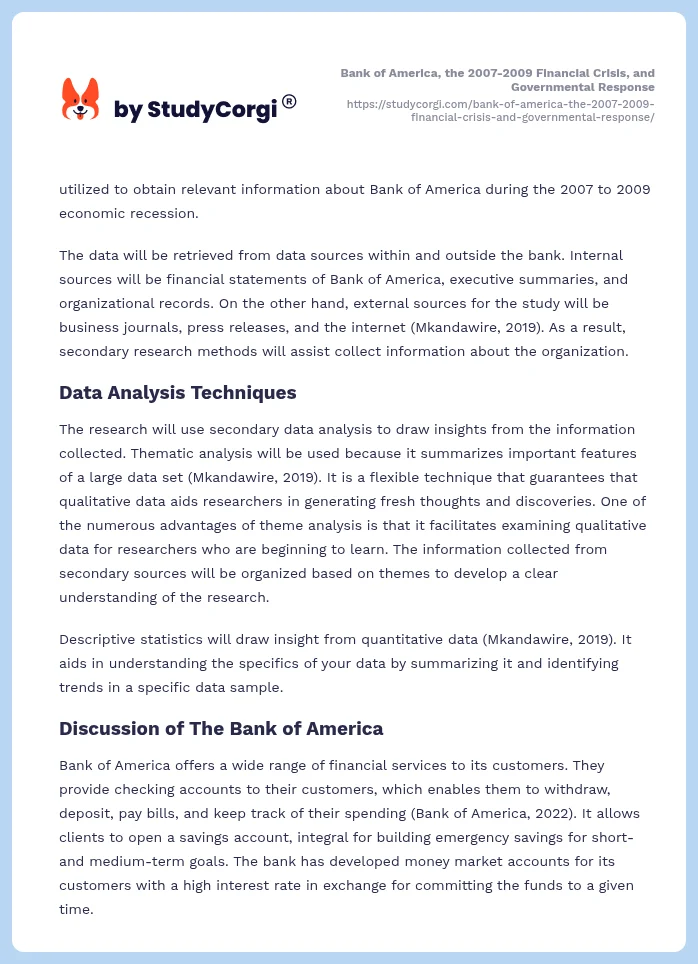Bank of America, the 2007-2009 Financial Crisis, and Governmental Response. Page 2