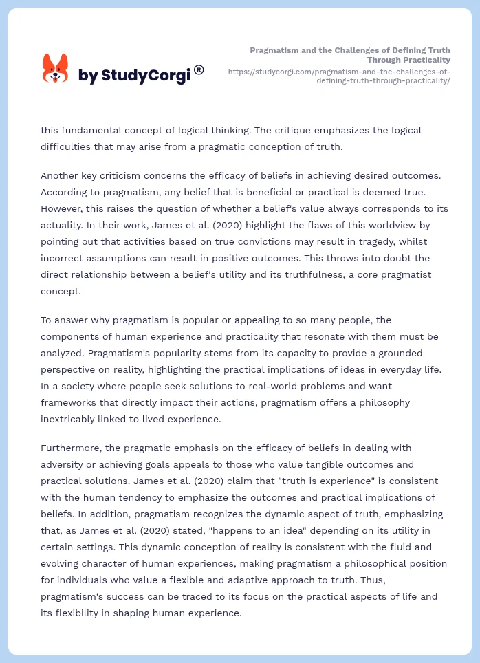 Pragmatism and the Challenges of Defining Truth Through Practicality. Page 2