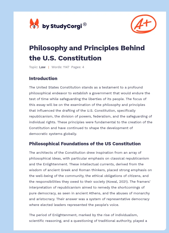 Philosophy and Principles Behind the U.S. Constitution. Page 1