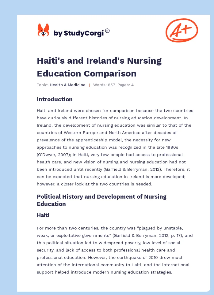 Haiti's and Ireland's Nursing Education Comparison. Page 1