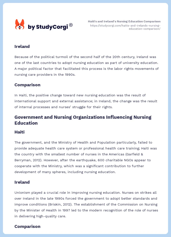 Haiti's and Ireland's Nursing Education Comparison. Page 2
