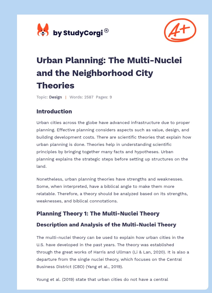 Urban Planning: The Multi-Nuclei and the Neighborhood City Theories. Page 1