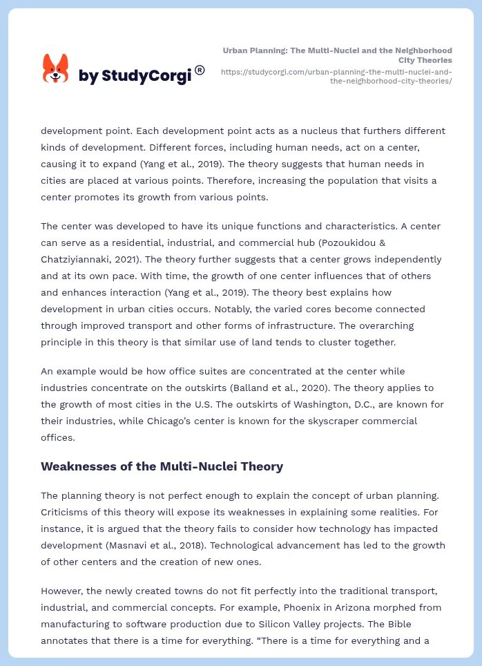 Urban Planning: The Multi-Nuclei and the Neighborhood City Theories. Page 2