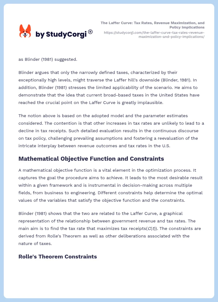 The Laffer Curve: Tax Rates, Revenue Maximization, and Policy Implications. Page 2