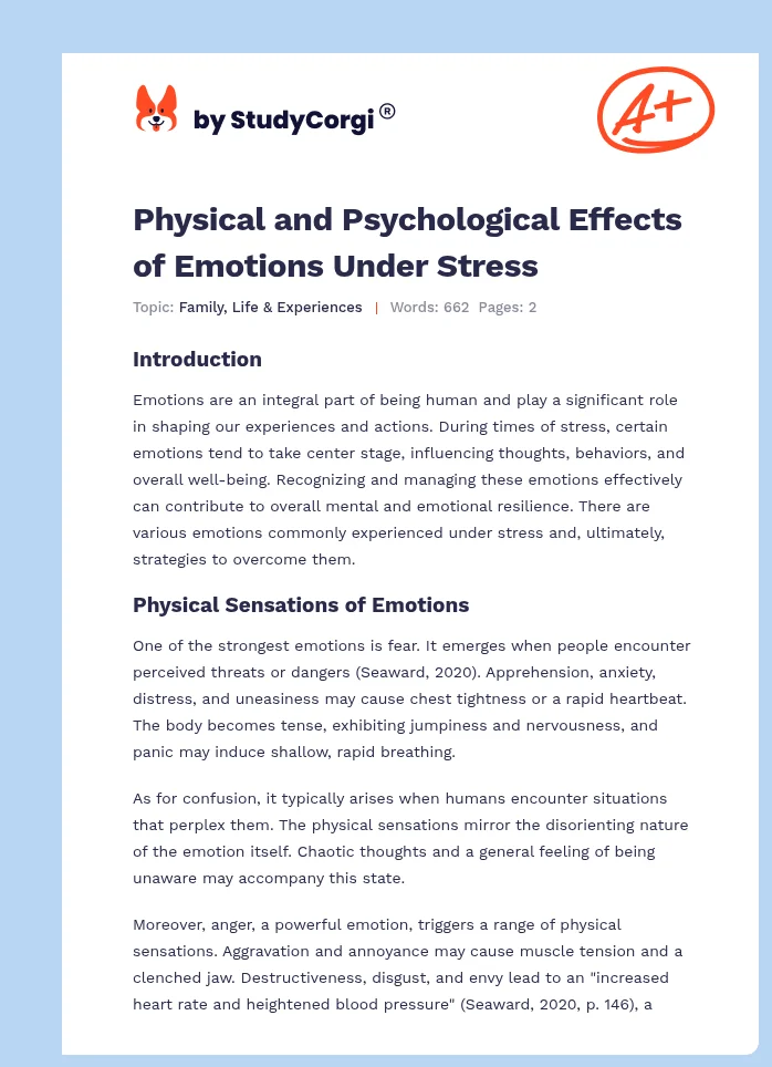 Physical and Psychological Effects of Emotions Under Stress. Page 1