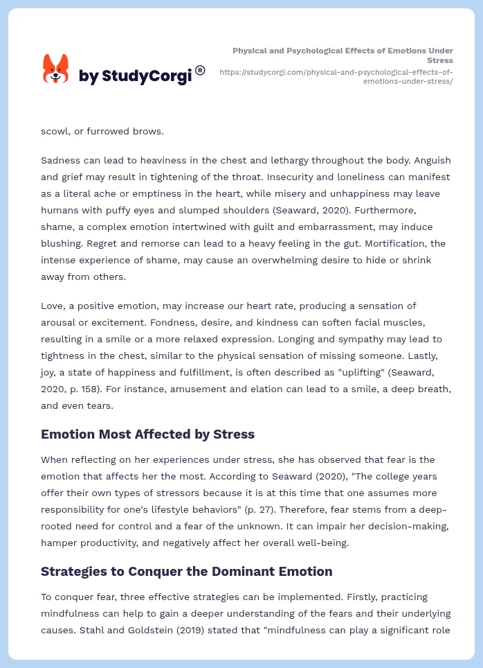 Physical and Psychological Effects of Emotions Under Stress. Page 2