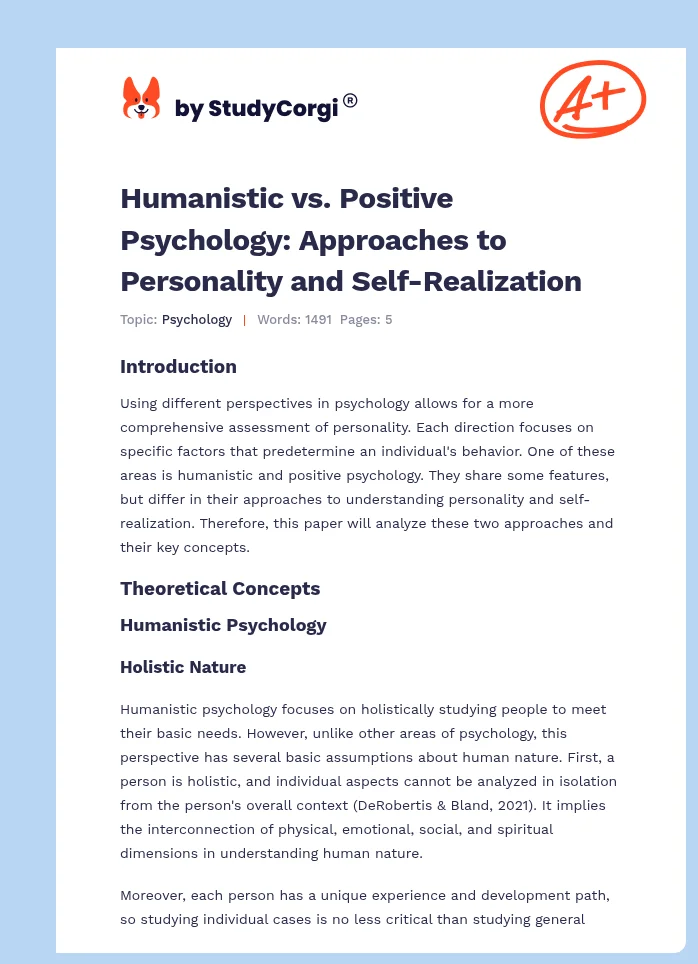 Humanistic vs. Positive Psychology: Approaches to Personality and Self-Realization. Page 1