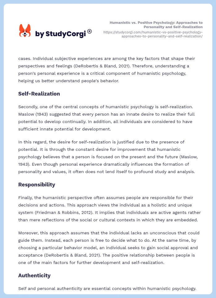 Humanistic vs. Positive Psychology: Approaches to Personality and Self-Realization. Page 2