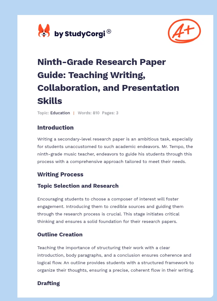 Ninth-Grade Research Paper Guide: Teaching Writing, Collaboration, and Presentation Skills. Page 1
