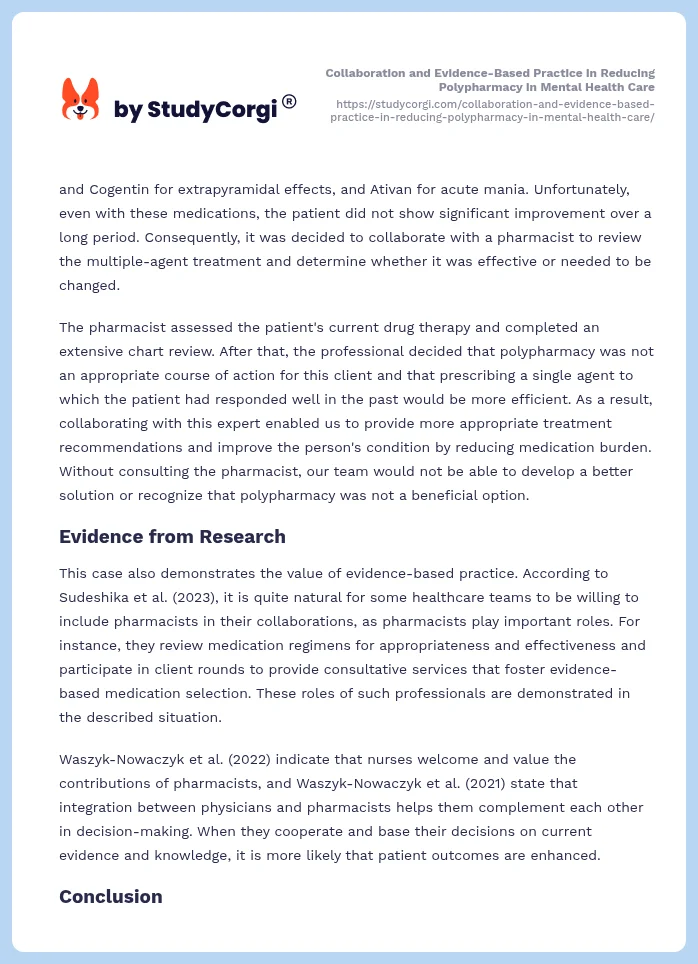 Collaboration and Evidence-Based Practice in Reducing Polypharmacy in Mental Health Care. Page 2