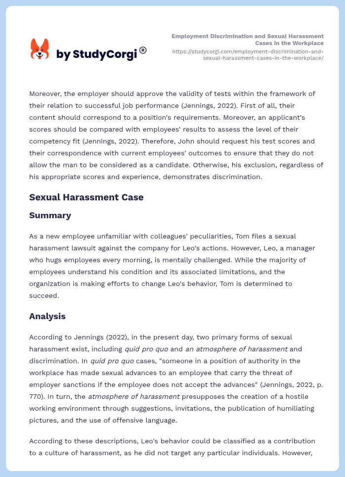 Employment Discrimination and Sexual Harassment Cases in the Workplace. Page 2