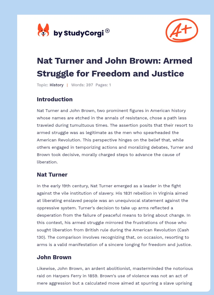 Nat Turner and John Brown: Armed Struggle for Freedom and Justice. Page 1