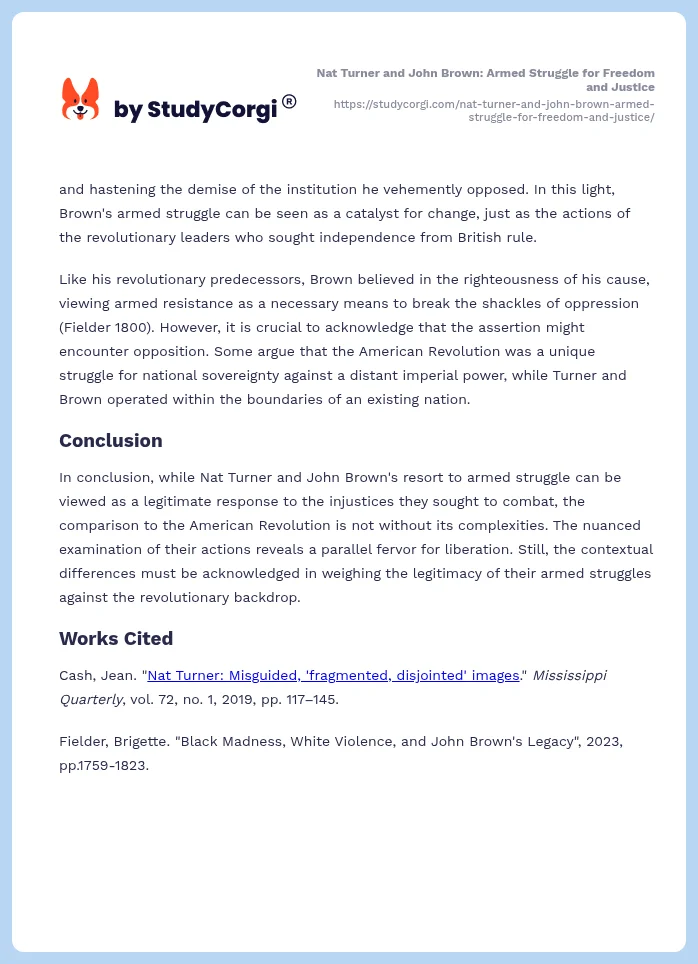 Nat Turner and John Brown: Armed Struggle for Freedom and Justice. Page 2