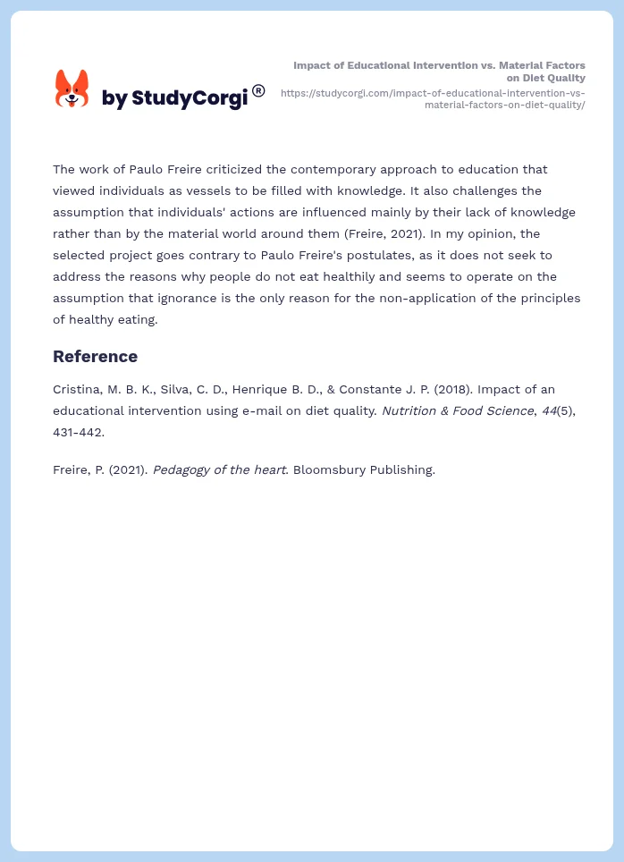 Impact of Educational Intervention vs. Material Factors on Diet Quality. Page 2