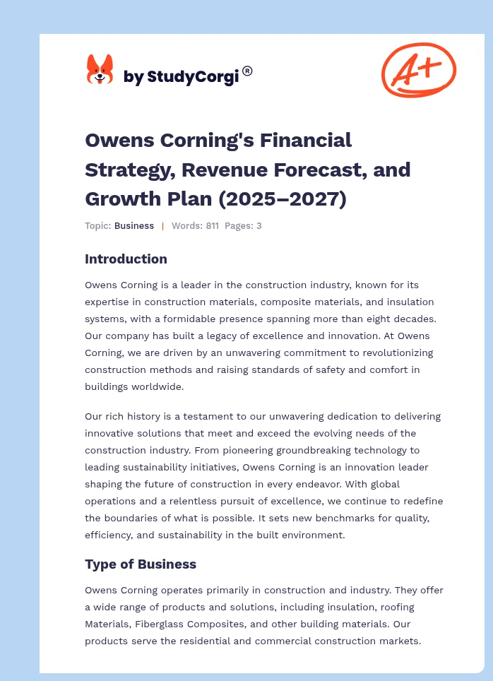 Owens Corning's Financial Strategy, Revenue Forecast, and Growth Plan (2025–2027). Page 1