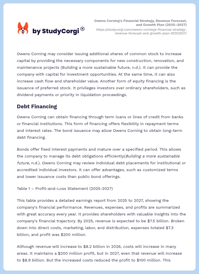 Owens Corning's Financial Strategy, Revenue Forecast, and Growth Plan (2025–2027). Page 2