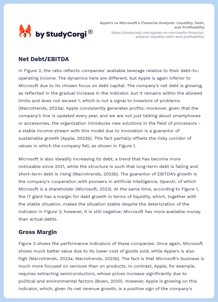 Apple's vs Microsoft's Financial Analysis: Liquidity, Debt, and Profitability. Page 2