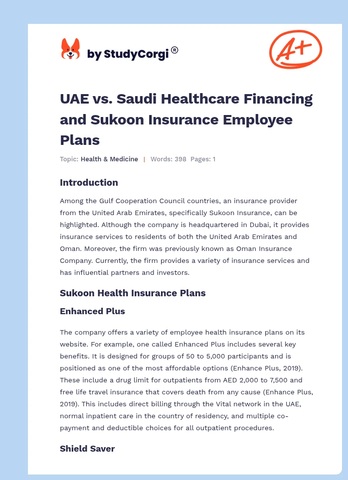 UAE vs. Saudi Healthcare Financing and Sukoon Insurance Employee Plans. Page 1