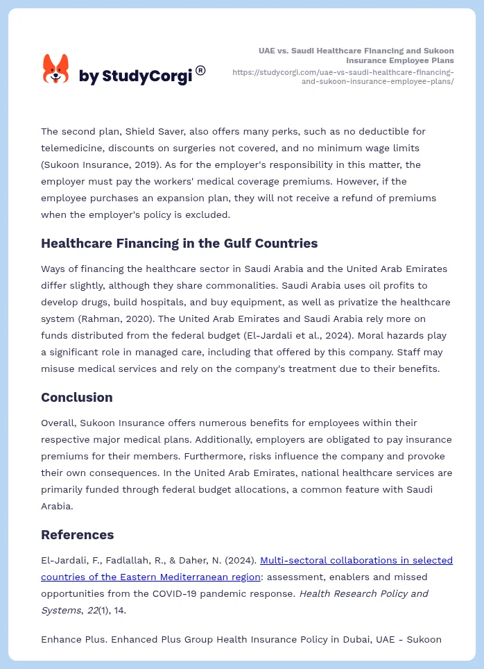 UAE vs. Saudi Healthcare Financing and Sukoon Insurance Employee Plans. Page 2