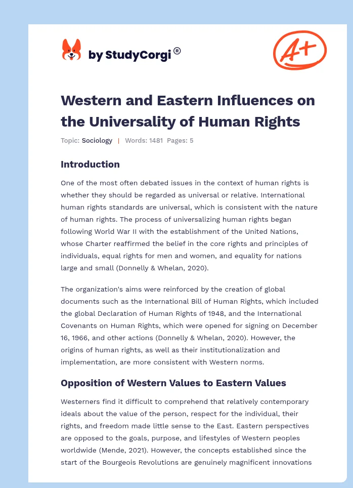 Western and Eastern Influences on the Universality of Human Rights. Page 1
