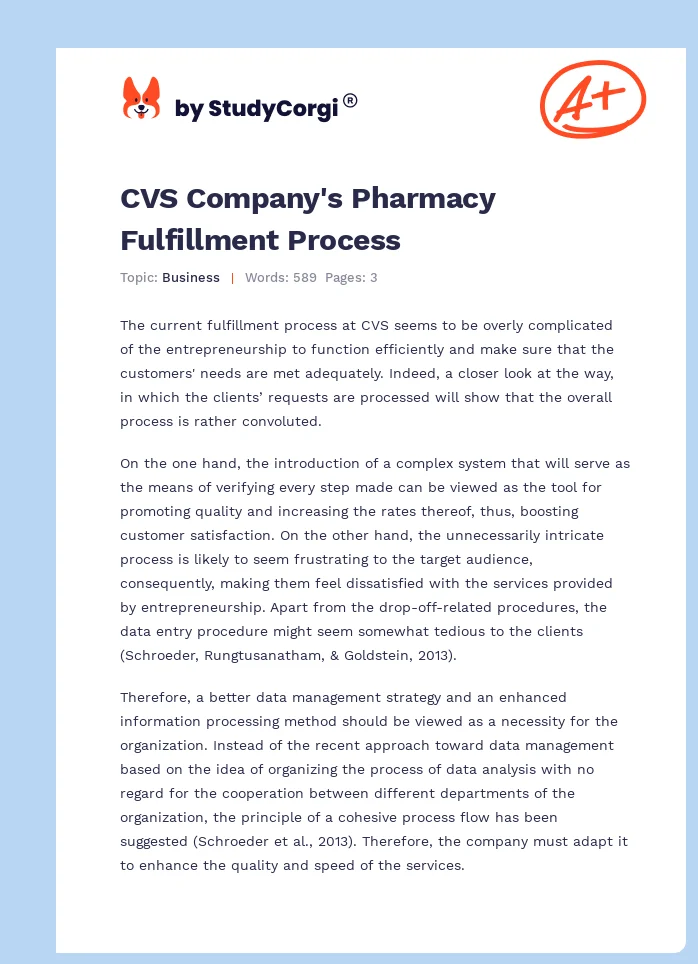 CVS Company's Pharmacy Fulfillment Process. Page 1