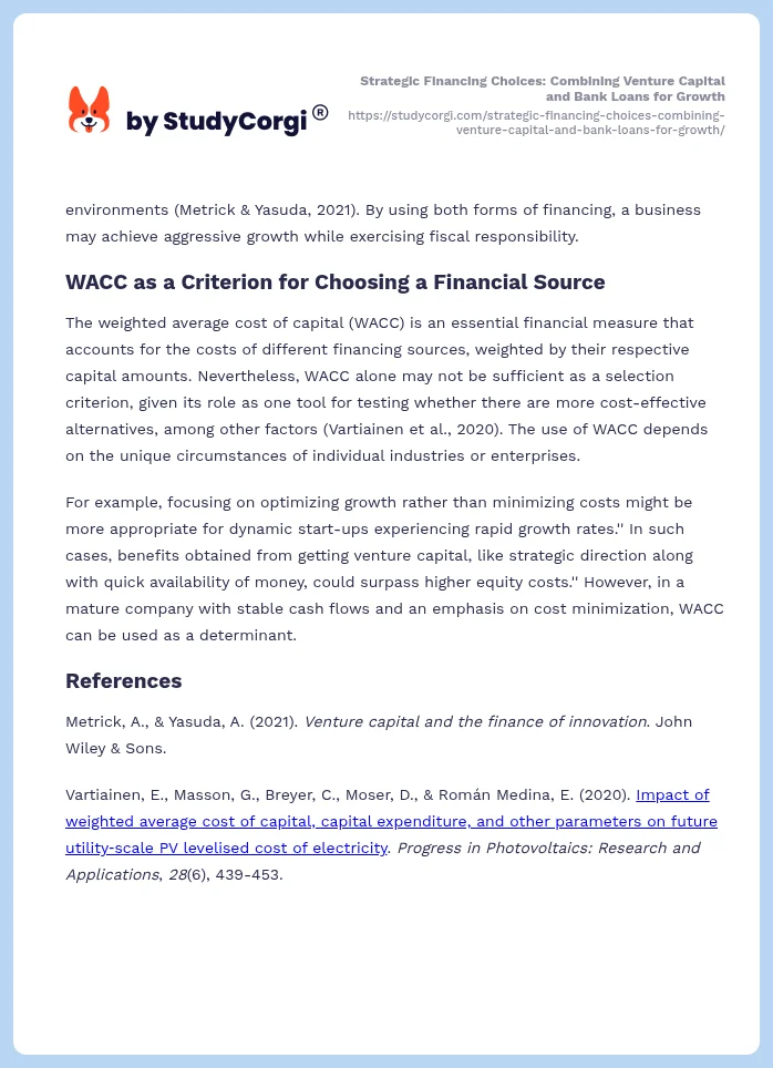 Strategic Financing Choices: Combining Venture Capital and Bank Loans for Growth. Page 2