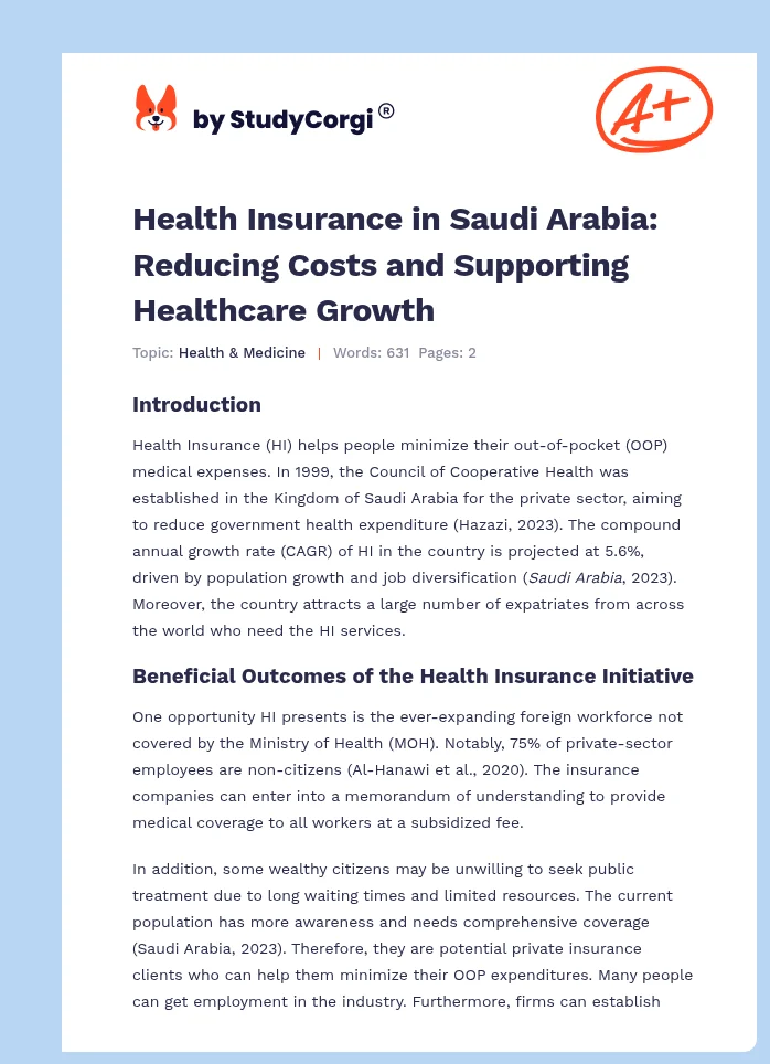 Health Insurance in Saudi Arabia: Reducing Costs and Supporting Healthcare Growth. Page 1
