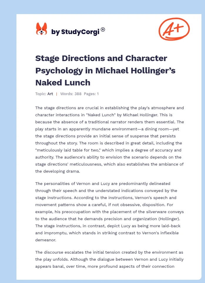 Stage Directions and Character Psychology in Michael Hollinger’s Naked Lunch. Page 1