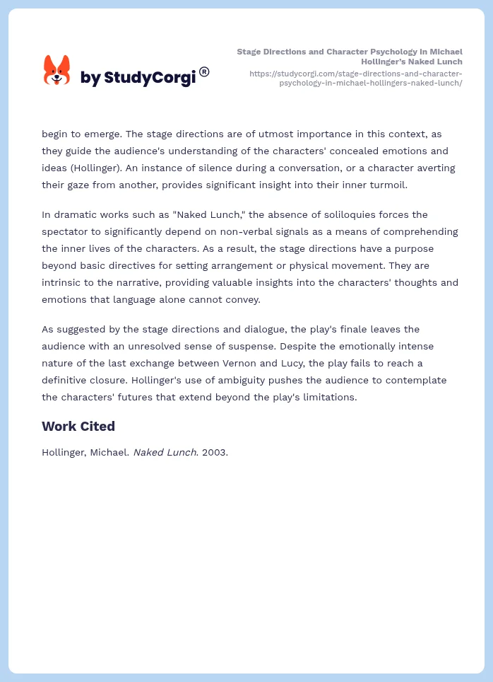 Stage Directions and Character Psychology in Michael Hollinger’s Naked Lunch. Page 2