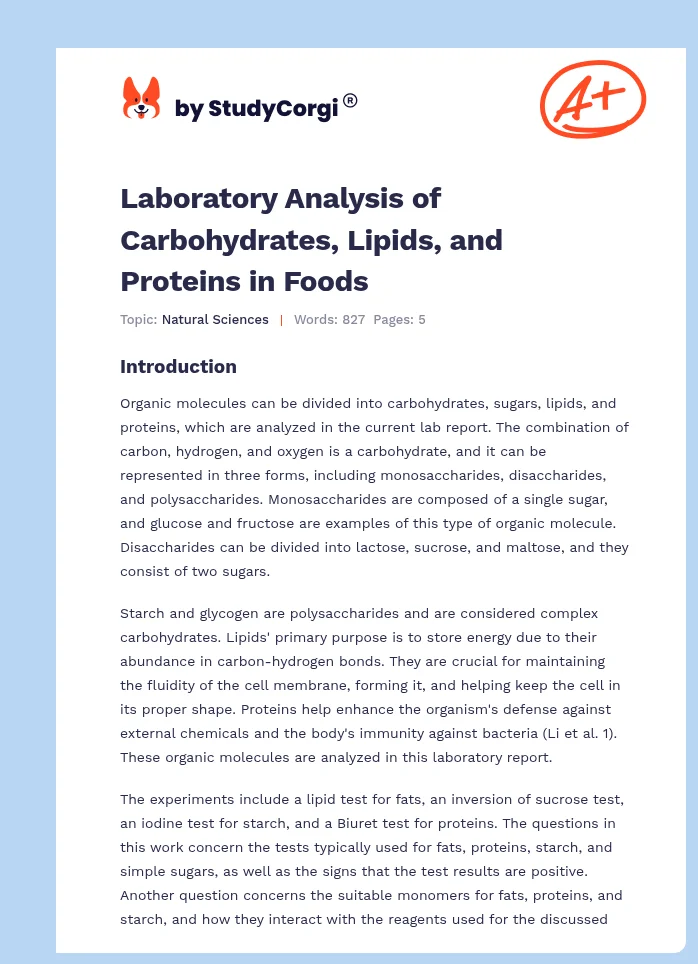Laboratory Analysis of Carbohydrates, Lipids, and Proteins in Foods. Page 1