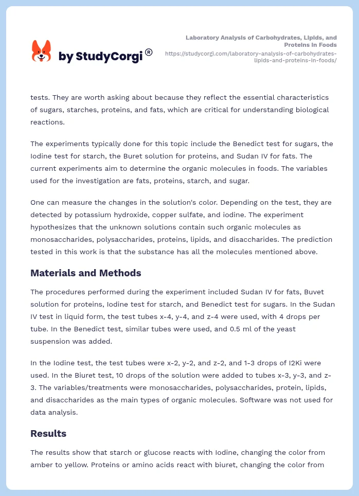 Laboratory Analysis of Carbohydrates, Lipids, and Proteins in Foods. Page 2