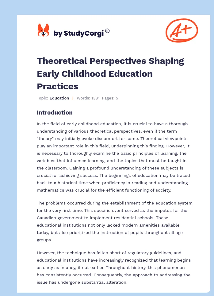 Theoretical Perspectives Shaping Early Childhood Education Practices. Page 1