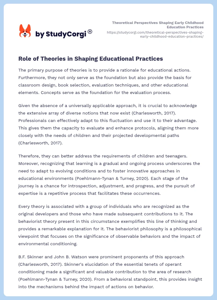 Theoretical Perspectives Shaping Early Childhood Education Practices. Page 2