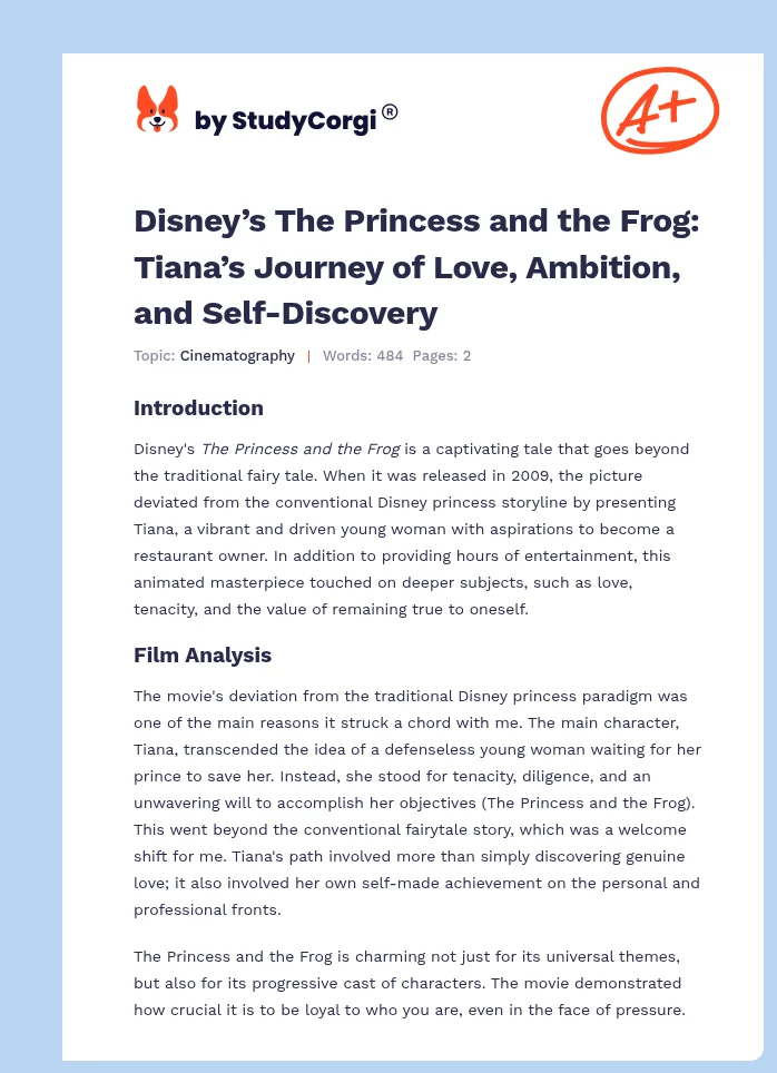 Disney’s The Princess and the Frog: Tiana’s Journey of Love, Ambition, and Self-Discovery. Page 1
