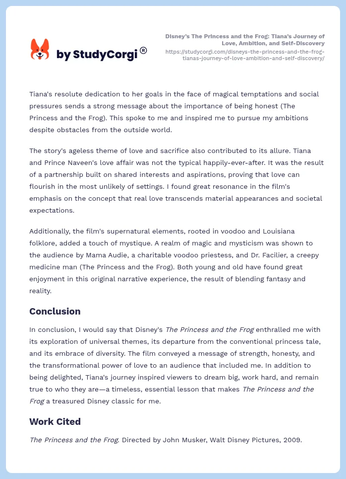 Disney’s The Princess and the Frog: Tiana’s Journey of Love, Ambition, and Self-Discovery. Page 2